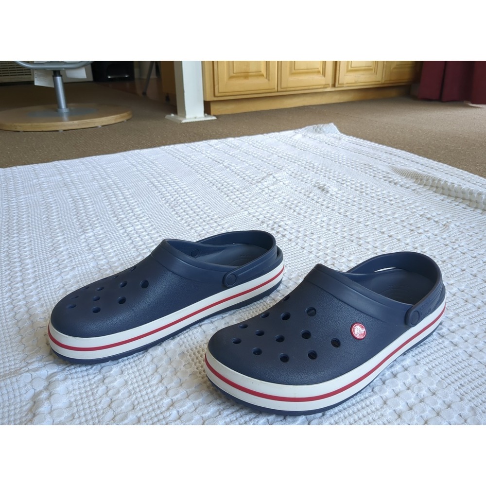CROCS Crocband Clogs Men's Size 13 Striped Blue White Red Slip On